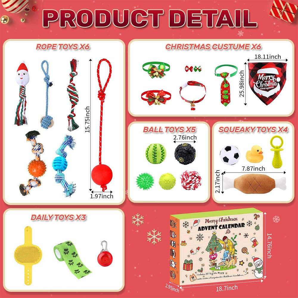 2024 Christmas Advent Calendar for Dogs - 24 Days of Holiday Dog Toys with Chew Ropes | Fun Countdown to Christmas for Pets | Perfect Gift for Dog Lovers & Holiday Pet Chewing Needs