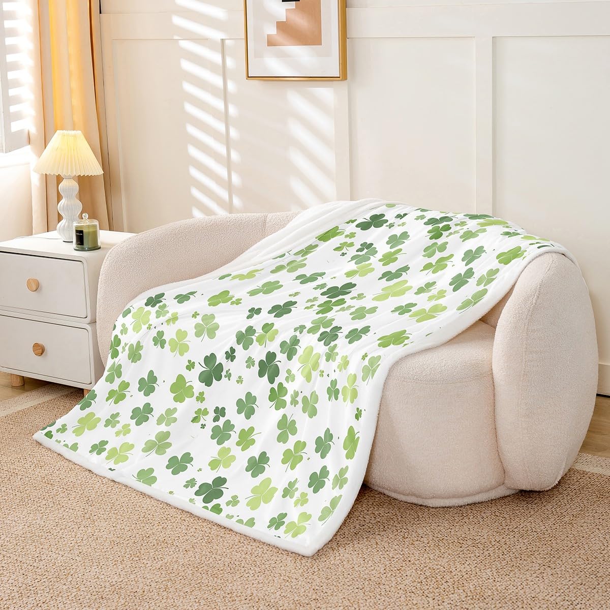 Soft Shamrocks Fleece Throw Blanket - 30x40 Inch Clover Leaves Sherpa Blanket for Kids & Adults | Cozy Plush Blanket for St. Patrick's Day, Ireland Holiday Decor | Perfect for Sofa, Bed, Couch & Baby Nursery - Warm & Fuzzy Winter Blanket for Home Decor & Gifts
