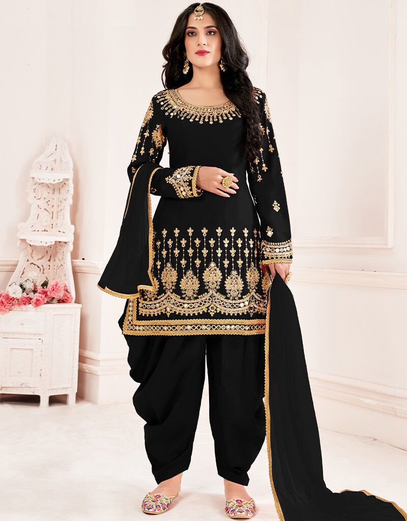 Elegant Black Fox Georgette Patiyala Salwar Suit for Women - Traditional Indian Ethnic Wear for Weddings, Festivals & Special Occasions