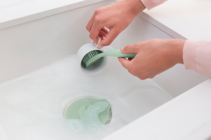 Eco-Friendly Dish Brush with Suction Cup Holder - Jade Color | Durable Kitchen Cleaning Tool for Sinks, Countertops & Dishes | Perfect for Home, RV & Camping Use