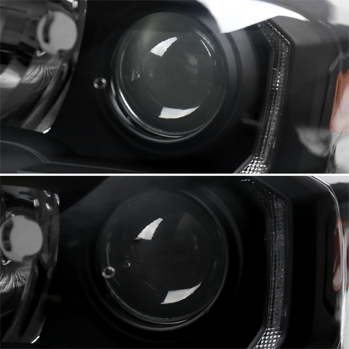 Spec-D Tuning Black Projector Headlights with LED Strip - Compatible with 2016-2022 Toyota Tacoma (LED DRL) - Left & Right Pair Headlamp Assembly - Upgrade for Off-Road & Night Driving
