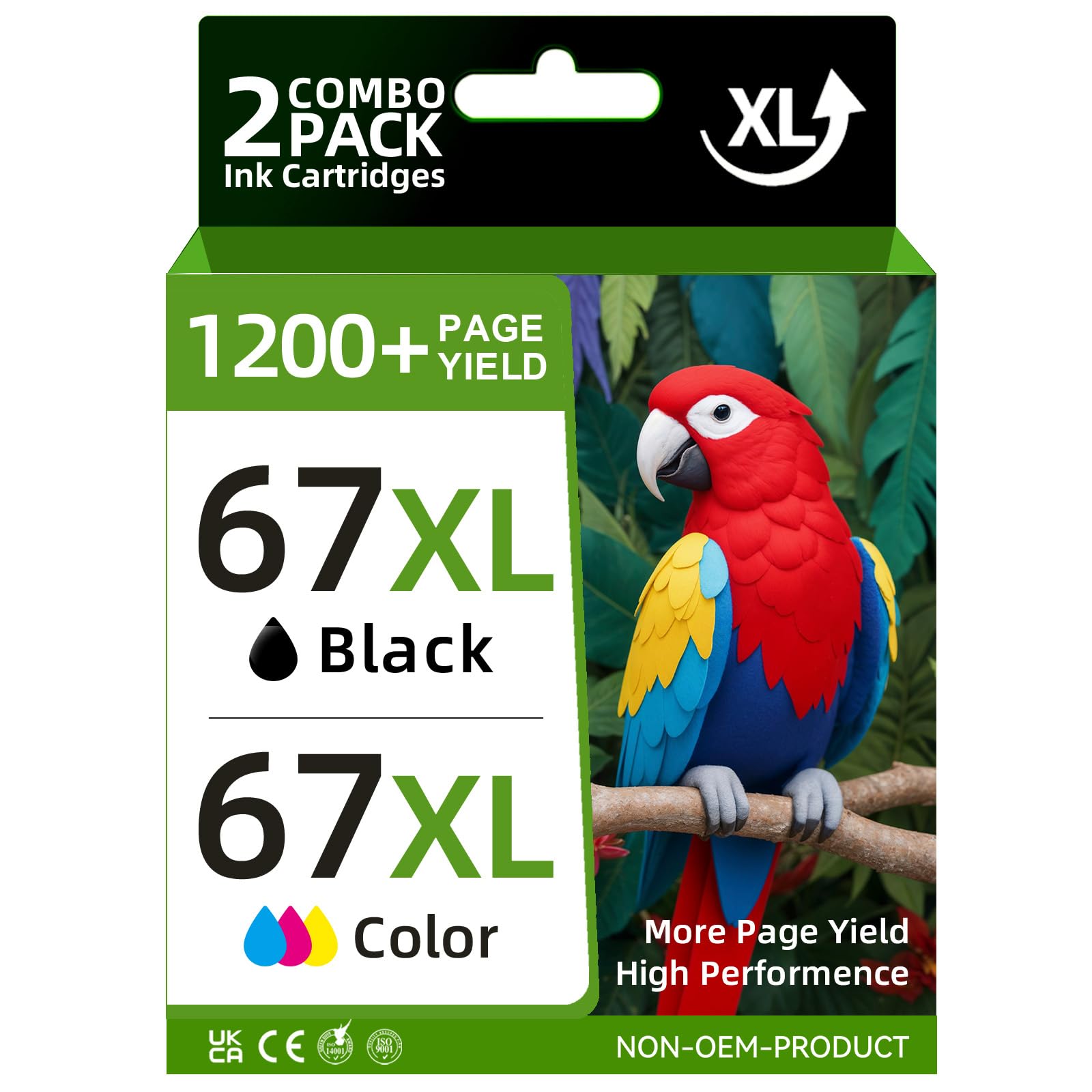HP 67XL High Yield Ink Cartridges Combo Pack - Black & Color (2-Pack) | Compatible with DeskJet 2755e, 2700, 2855e & ENVY 6055e, 6000 Printers | Perfect for Home Office Printing, School Projects & Small Business Documents
