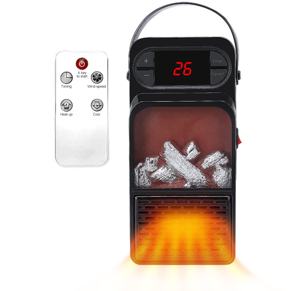 WOOLALA Electric Mini Heater with 3D Flame Effect - Portable Ceramic Space Heater with Fast Heating & Timer for Office, Bedroom, Personal Use | Perfect for Winter Warmth & Cozy Ambiance