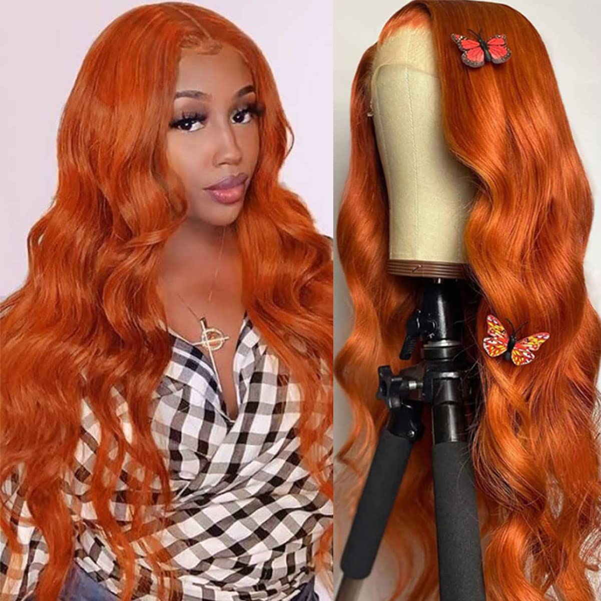 30 Inch Ginger Orange Body Wave Lace Front Wigs - Brazilian Remy Human Hair with Pre-Plucked 13x4 HD Transparent Lace | Natural Look for Black Women | Perfect for Daily Wear, Cosplay, and Special Occasions