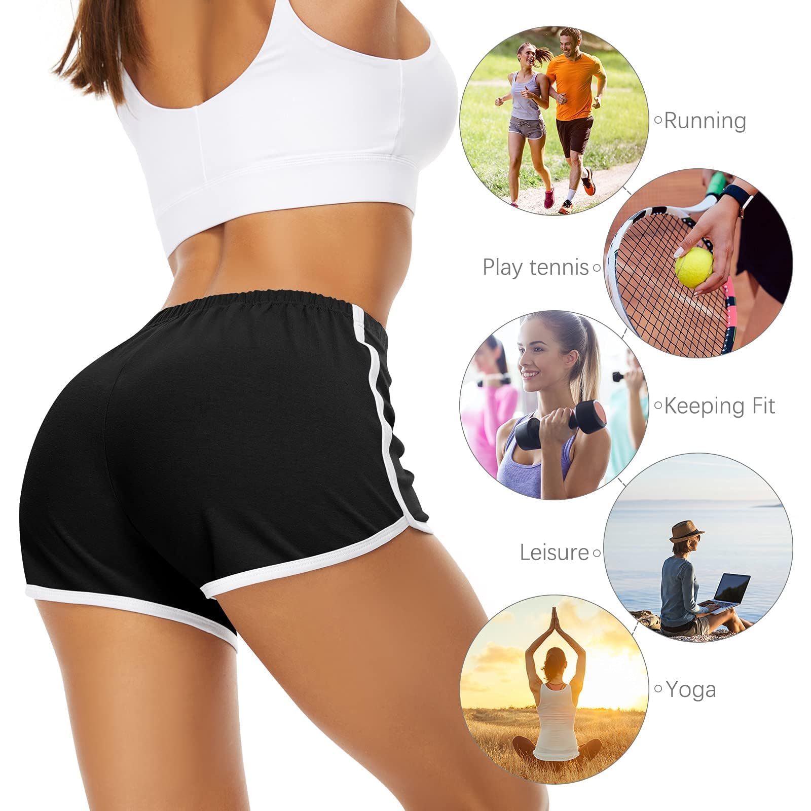 URATOT Women's Cotton Gym Shorts - 2 Pack Breathable Yoga Running Active Shorts with Elastic Waistband | Perfect for Workouts, Yoga, Dance & Summer Activities