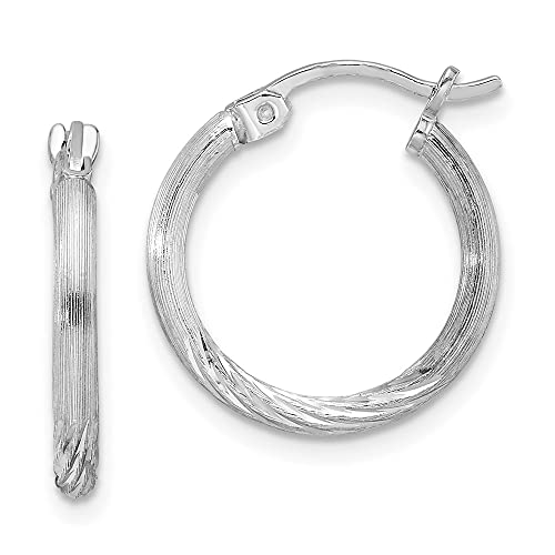 925 Sterling Silver Rhodium-Plated 2mm Satin Diamond-Cut Tube Hoop Earrings for Women - Hypoallergenic Fashion Jewelry for Everyday Wear, Parties & Special Occasions