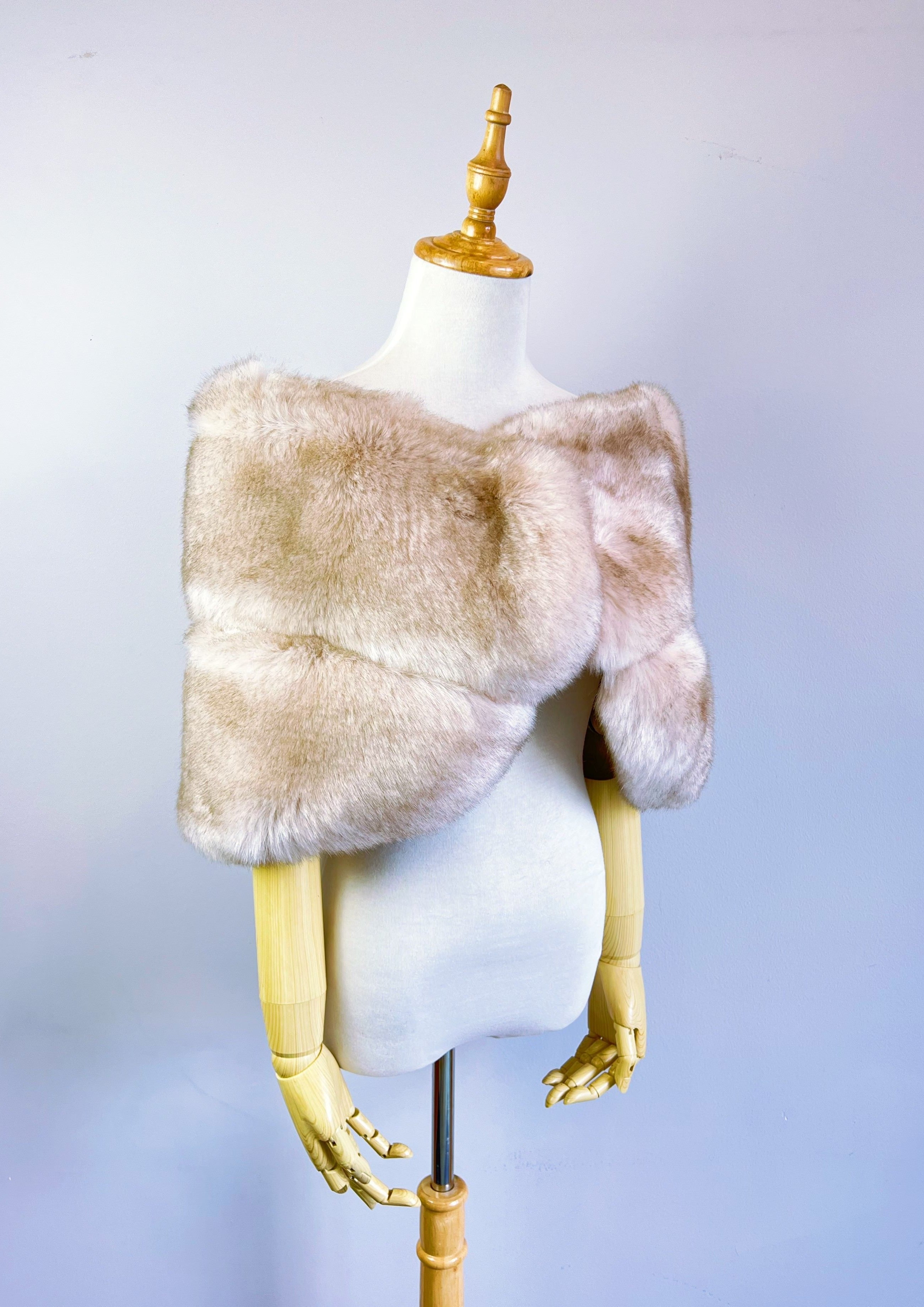 Luxury Peach & Black Faux Fur Wrap Shawl - Penelope Pea01 for Women | Elegant Evening Party Wear, Winter Wedding Accessory, Cozy Home Lounging