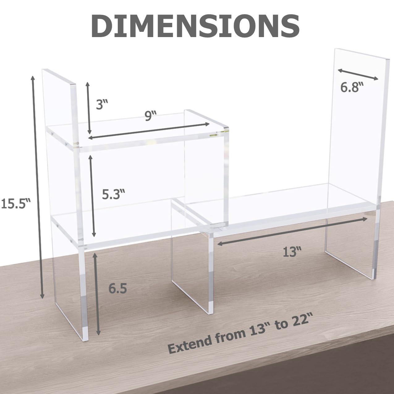 Adjustable Acrylic Desk Shelf Organizer - Clear Desktop Bookshelf for Office, Study & Home - Premium Tabletop Storage Solution for Books, Supplies & Decor