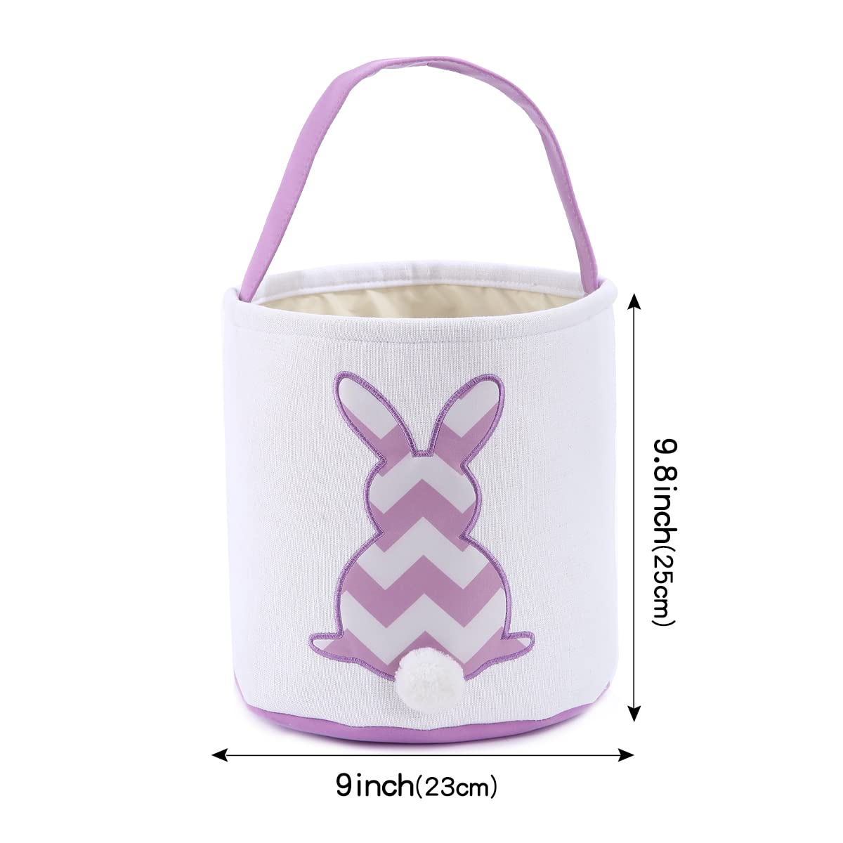 Easter Bunny Basket Bags for Kids - Striped Rabbit Pattern Cotton Canvas Egg Hunt Bag with Fluffy Tail - Personalized Easter Gift Basket for Candy, Eggs & Treats (Purple) - Perfect for Easter Egg Hunts, Party Favors & Spring Celebrations