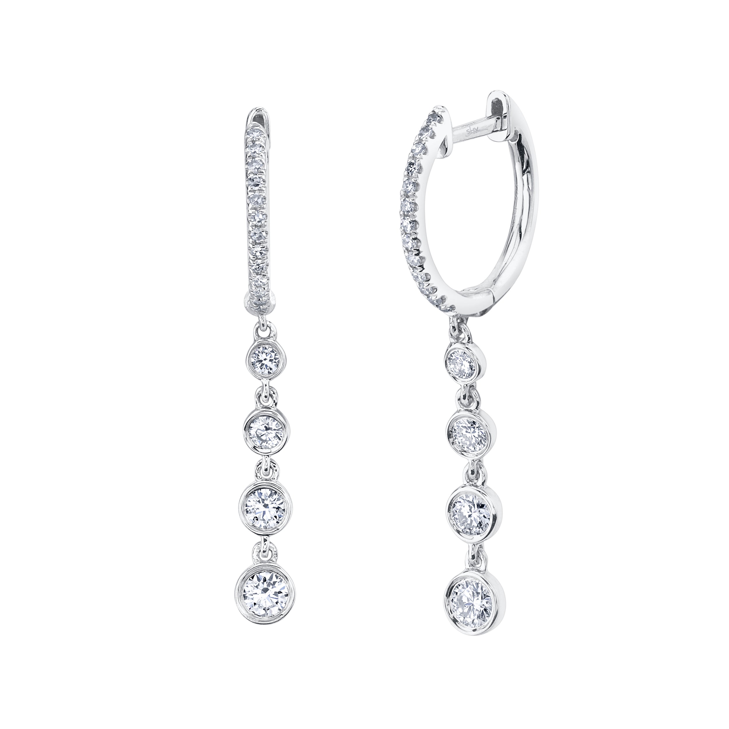 Pave Huggie Earrings with Graduated Bezel Drop - Dainty Gold Hoop Earrings for Women, Perfect for Everyday Wear, Date Night & Special Occasions
