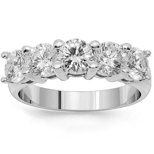 14K White Solid Gold Women's Five Stone Diamond Anniversary Ring - 1.70 Carat Total Weight - Elegant Wedding, Engagement & Gift Jewelry for Her