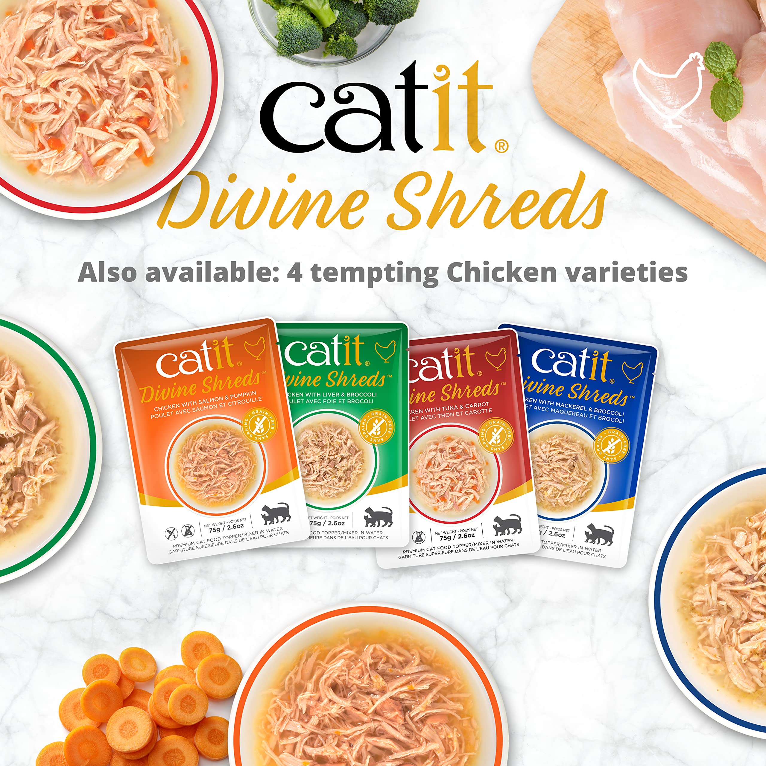 Premium Cat Food Topper - Catit Divine Shreds Tuna with Chicken & Wakame for Cats | High Protein Meal Enhancer | Perfect for Picky Eaters & Digestive Health | Use as Topper or Mixer for Dry or Wet Cat Food