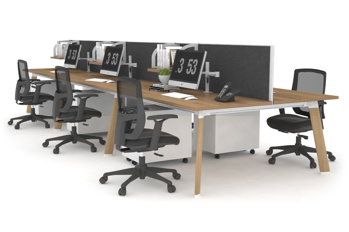 6-Person Workstation with Wood Imprint Frame - 1200L x 800W Office Desk with Cable Management Scallop | Ideal for Collaborative Workspaces & Open Office Environments