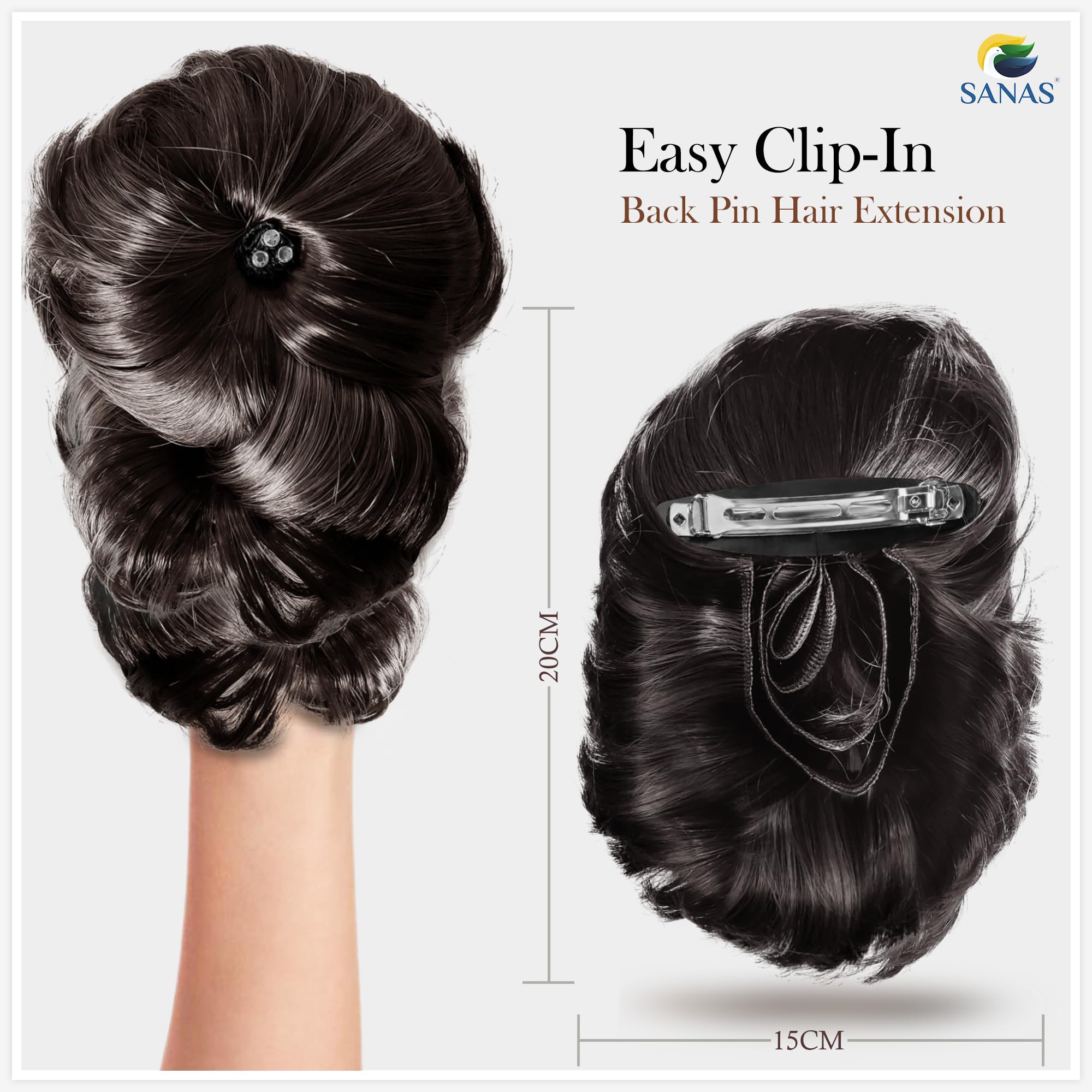 1PC Brown Synthetic Hair Extensions & Hair Bun for Women - Clip-in Faux Bun Wig for Updos, Ponytails & Special Occasions