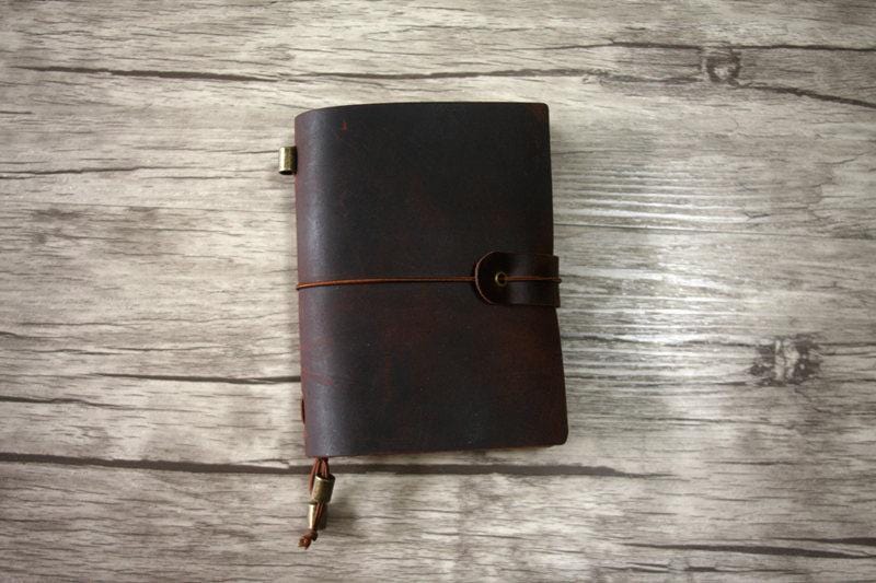 Personalized Rustic Leather Traveler's Notebook - Custom Name Journal for Writing, Sketching & Planning - Perfect for Travel, Work & Daily Use