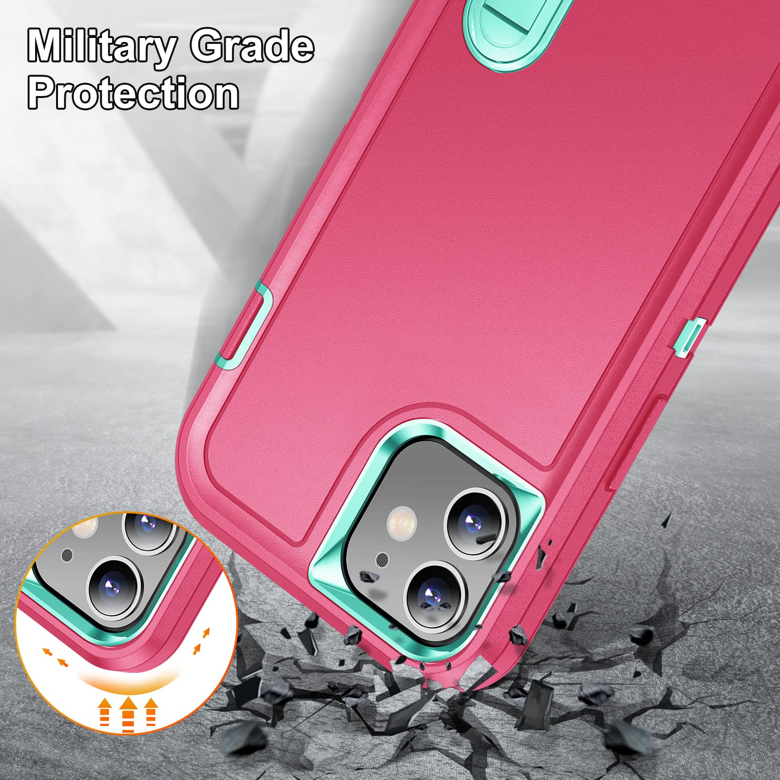 BaHaHoues Shockproof Military Grade iPhone 11 Case with Built-in Kickstand | Drop-Proof Protective Cover for iPhone 11 6.1 Inch (Pink/Aqua Blue) | Perfect for Outdoor Activities, Travel & Daily Protection