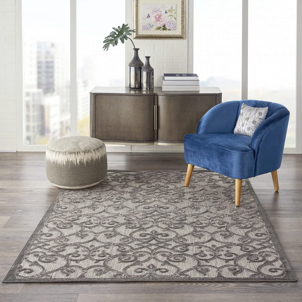 HomeRoots 5' x 8' Gray and Charcoal Indoor/Outdoor Area Rug - 100% Polypropylene, Water-Resistant & Durable - Perfect for Patio, Deck, Living Room or Bedroom