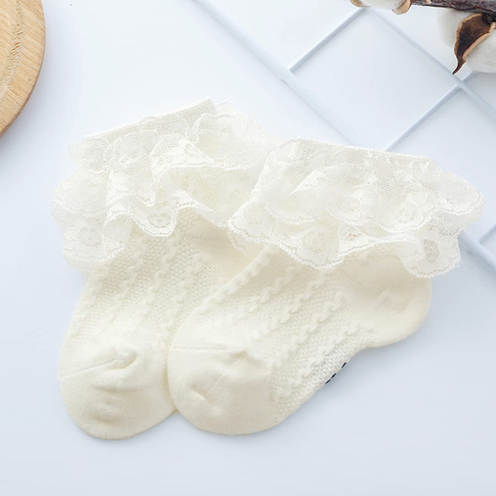 4/5/6 Pack Baby Girls Ruffle Socks - Lace Flower Ankle Socks for Toddlers & Infants - Soft Frilly Socks for Newborns & Little Girls - Perfect for Everyday Wear, Special Occasions & Photo Shoots