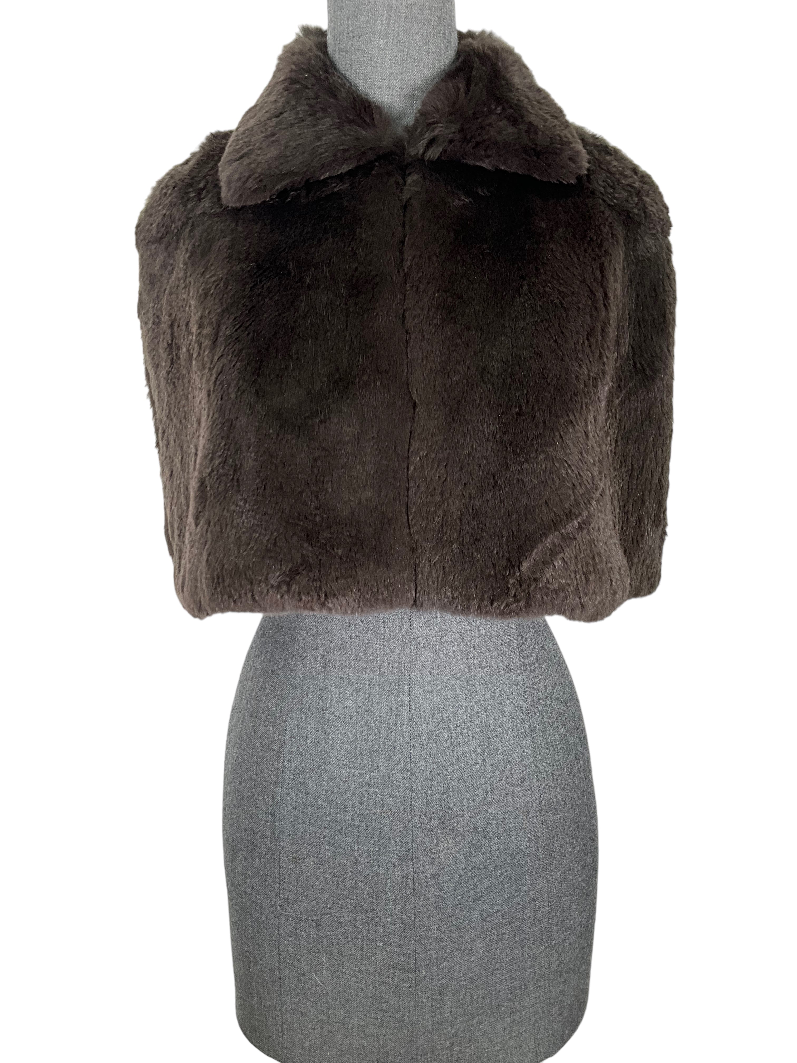 Theory Women's Brown Rabbit Fur Shrug Jacket - Size S | Cozy Winter Fashion for Evening Parties & Date Nights