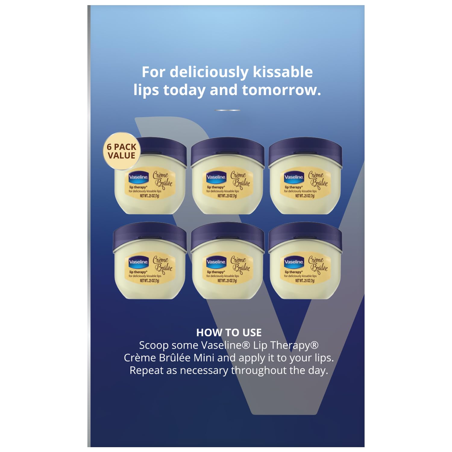 Vaseline Lip Therapy Crème Brûlée 6-Pack – Mini Lip Balm Set for Soft, Moisturized & Kissable Lips, 0.25 Oz Each | Perfect for Daily Hydration, Winter Care & On-The-Go Use