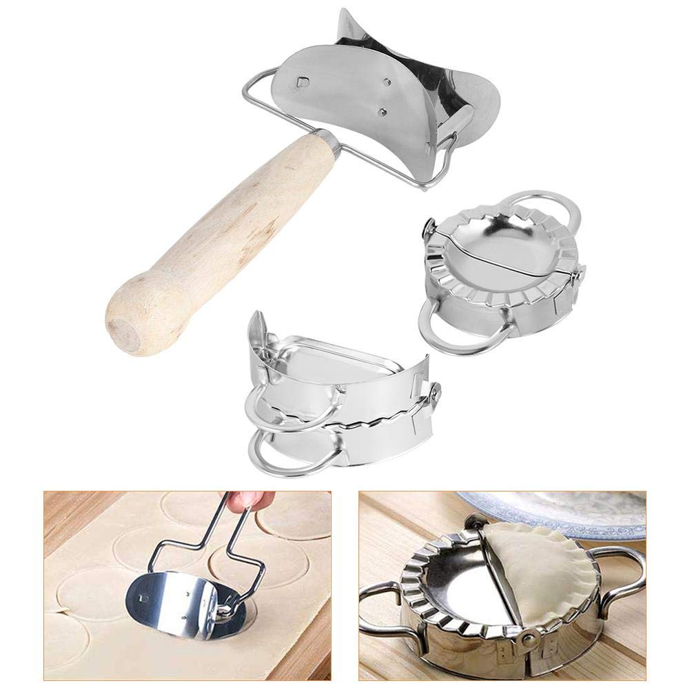 3-Piece Dumpling Maker Set - Stainless Steel Dumpling Molds & Skin Press with Wooden Handle - Perfect for Homemade Dumplings, Empanadas & Asian Cooking - Kitchen Gadget for Easy Meal Prep & Family Cooking