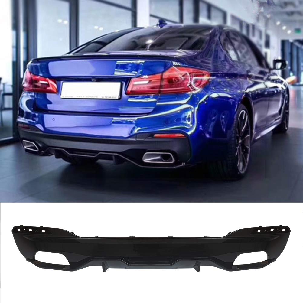 Gloss Black Rear Bumper with Lip for 2017-2020 BMW 5 Series G30 G38 M Sport | Painted Replacement Bumper & Diffuser (1-Piece) - Perfect for Car Upgrades & Performance Enhancement