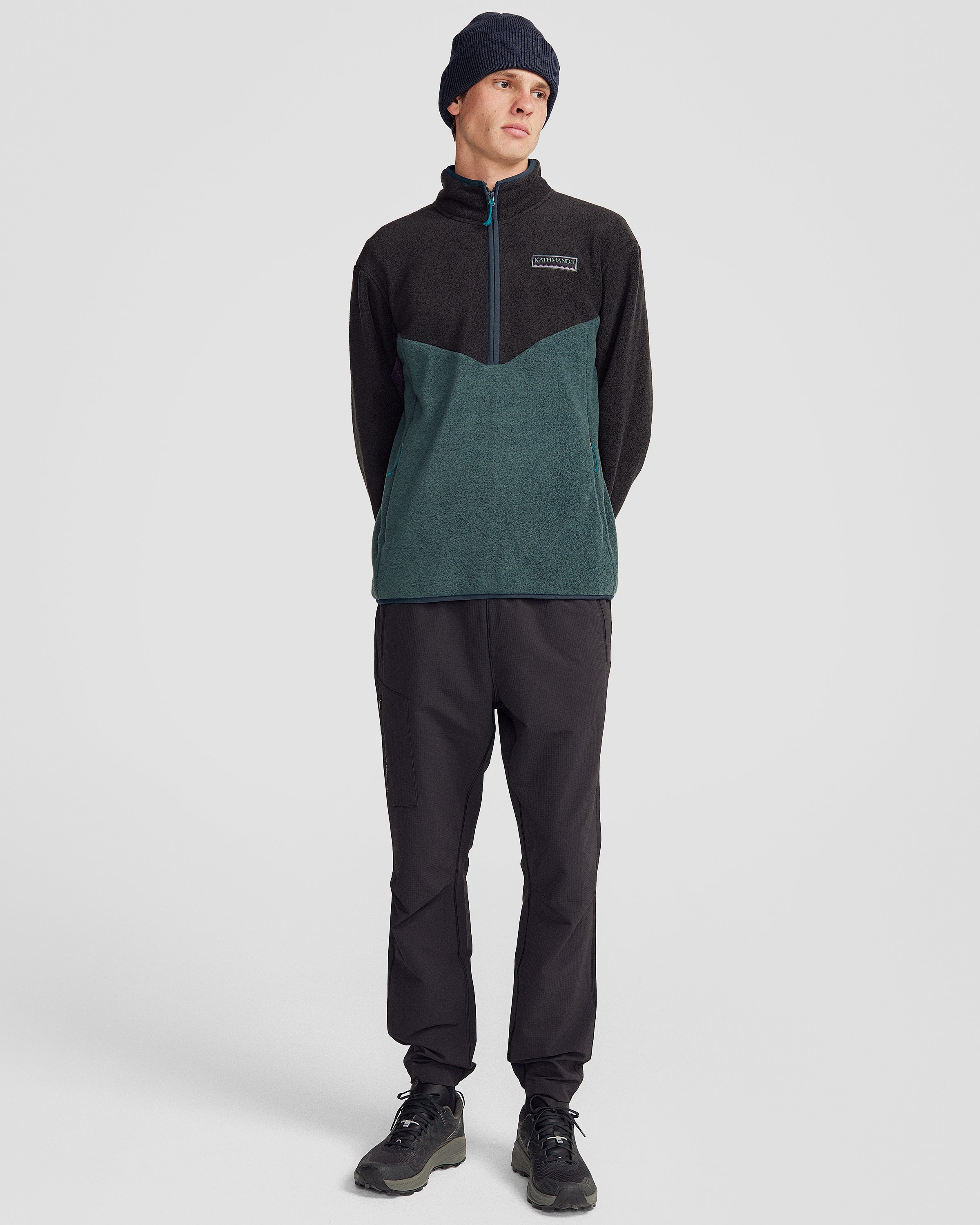 Men's Trailhead Fleece Heritage ¼ Zip Pullover - Black Stingray/Deep Forest - Warm Outdoor Hiking & Casual Wear Jacket