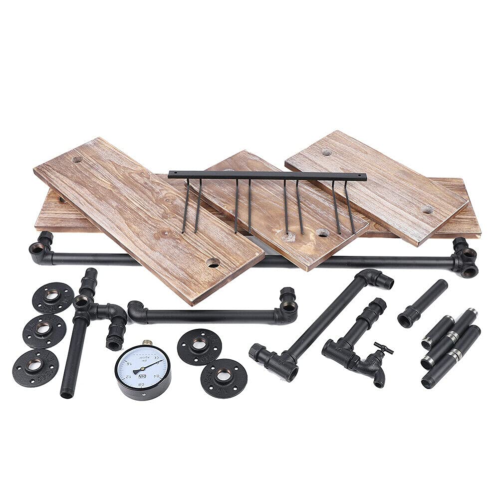 4-Tier Wall Mounted Wine Rack - 39.37in Rustic Industrial Wine Holder with 4 Stem Glass Hangers | Space-Saving Wine Storage Shelf for Home Bar, Kitchen, Dining Room & Entertainment Areas
