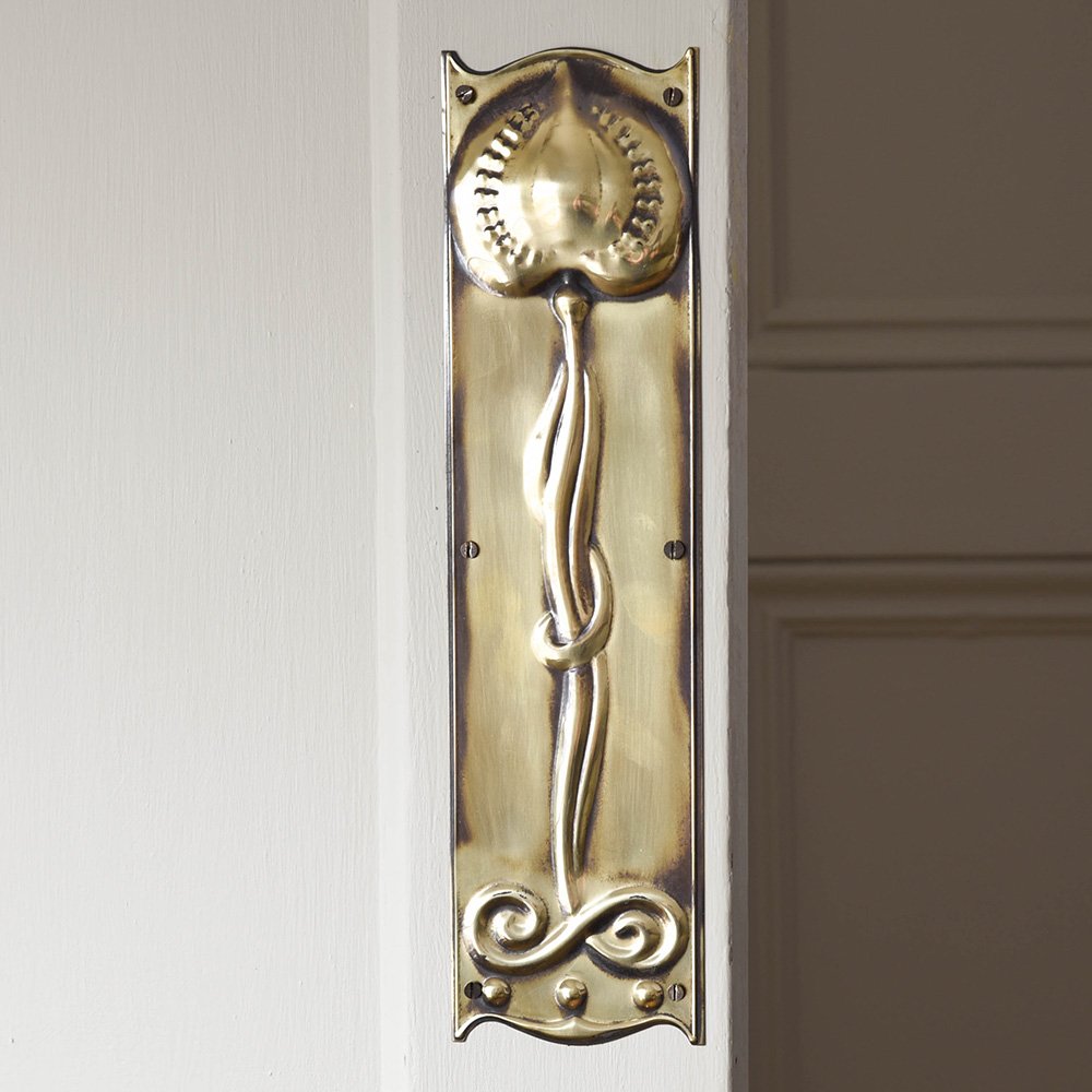 Vintage Art Nouveau Polished Antique Brass Door Finger Plate - Elegant Home Decor for Victorian & Classic Interior Doors