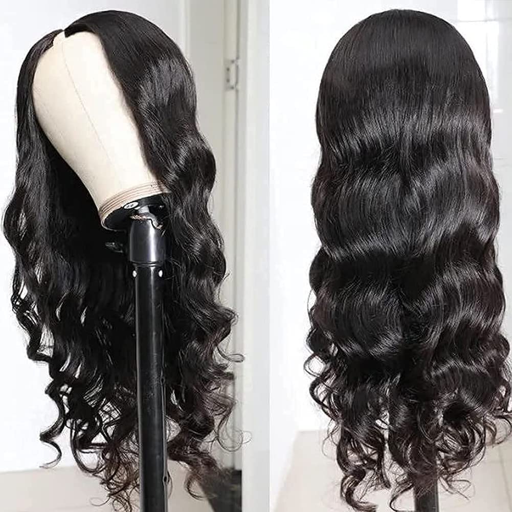 V Part Human Hair Wig 20 Inch - Body Wave Glueless Half Wig for Black Women | 180% Density Natural Color | Minimal Leave Out, Full Head Clip-In | Perfect for Daily Wear, Parties & Special Occasions