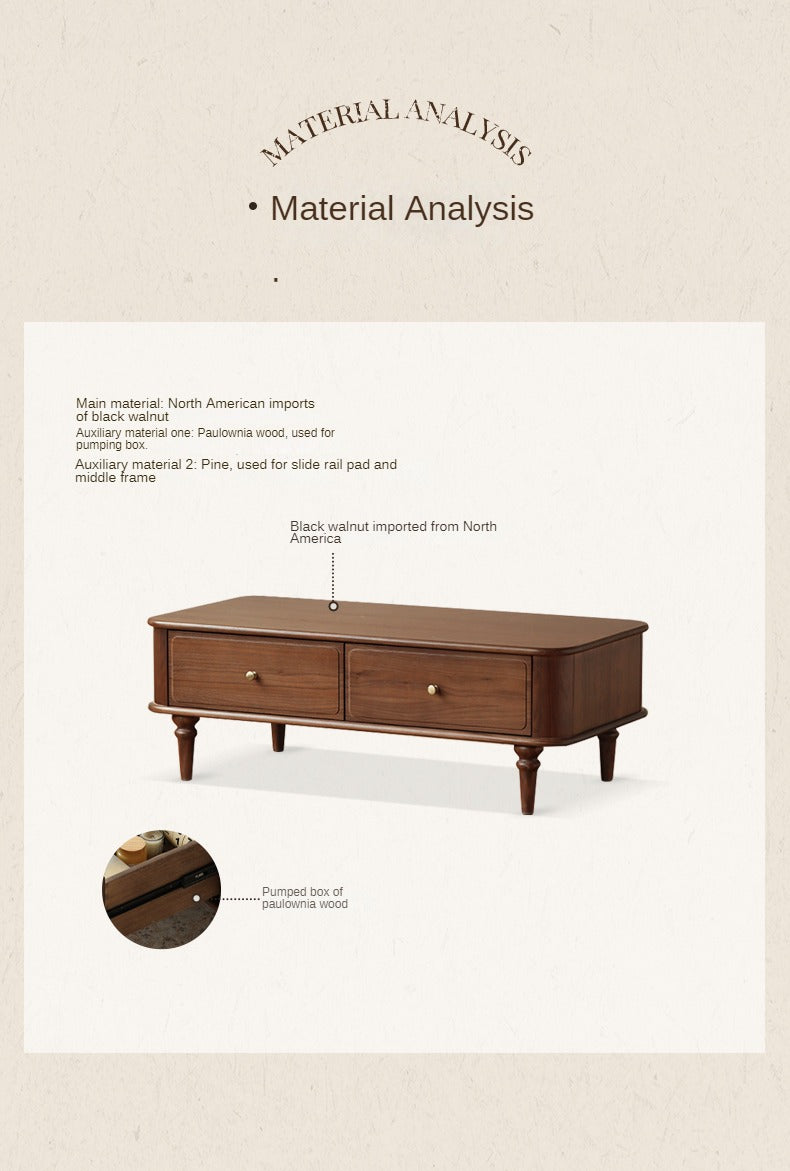 Solid Black Walnut Coffee Table & TV Stand Set - American Retro Style Living Room Furniture for Home Decor