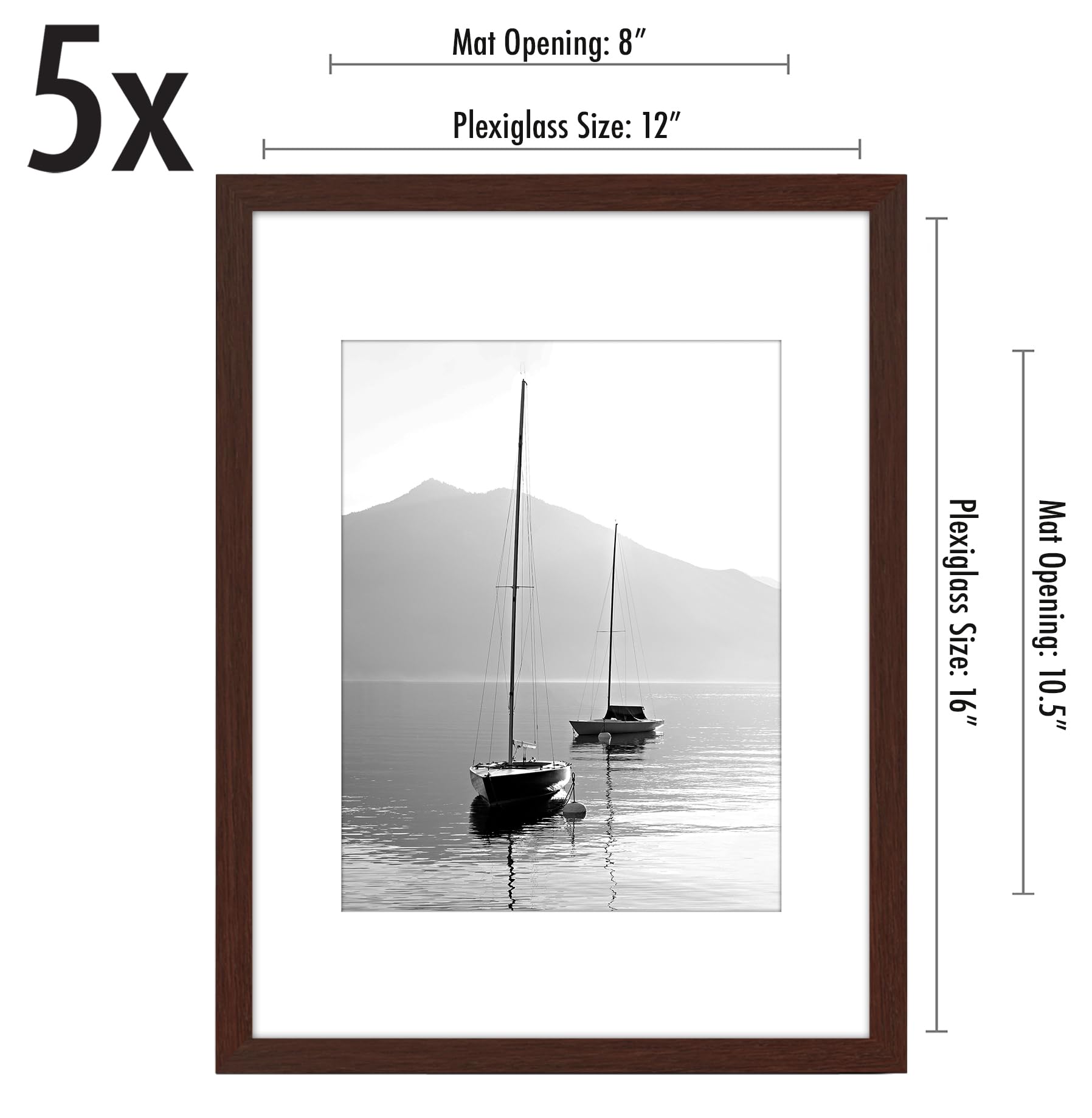 Americanflat 12x16 Picture Frame Set of 5 - Polished Plexiglass Gallery Wall Frames - Mahogany Galleria Collection - Perfect for 8.5x11 Photos with Mat or 12x16 Without Mat - Ideal for Home Decor, Office Display & Gift Giving
