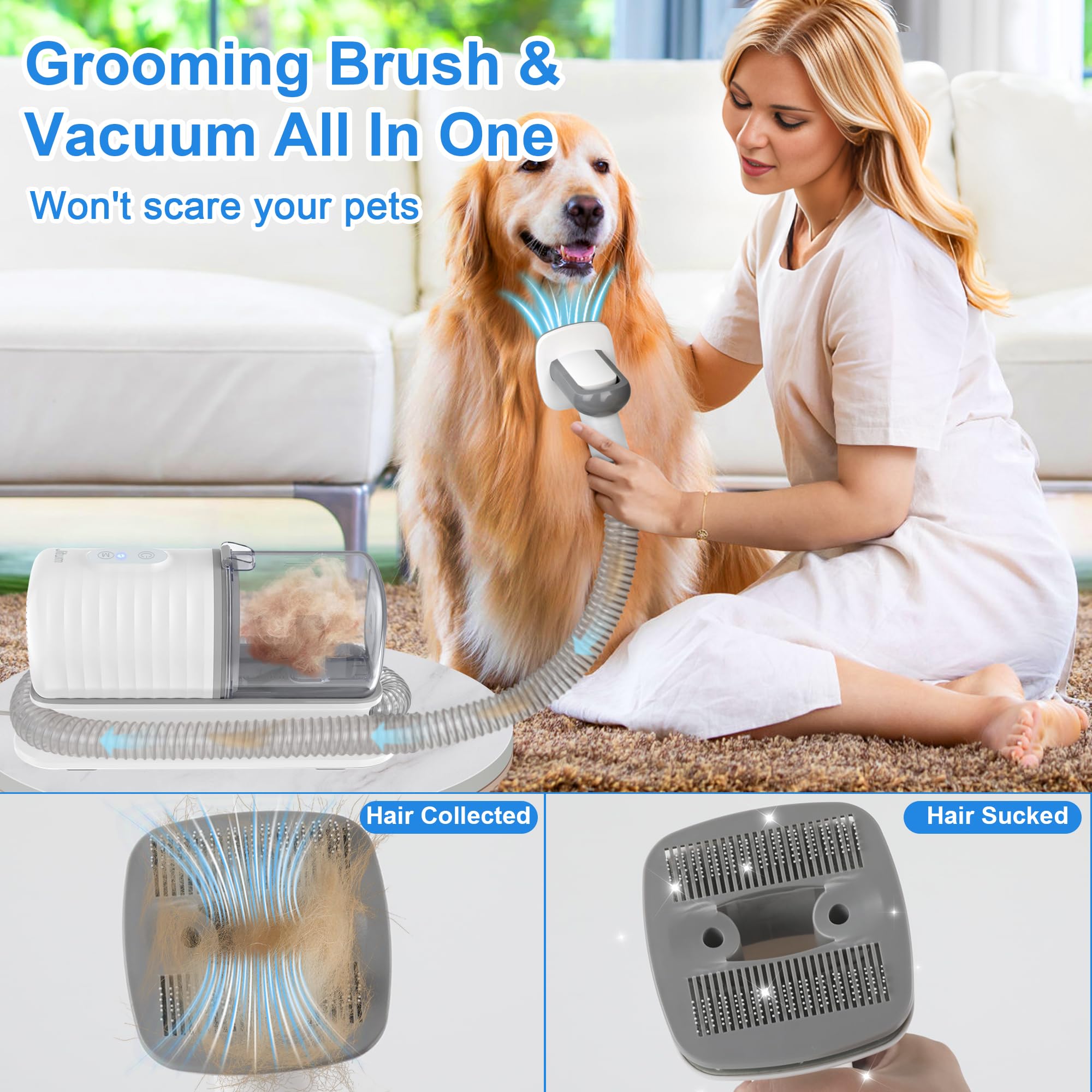 **16000Pa Powerful Dog Grooming Vacuum Kit – 99% Pet Hair Suction with 4 Grooming Tools, 1.5L Dust Cup & Low Noise Clippers for Dogs & Cats – Perfect for Shedding Control & Home Pet Care**