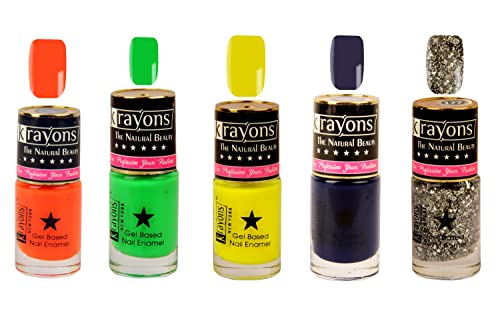 Neon Orange, Neon Green, Neon Yellow, Deep Blue, Shimmer Silver