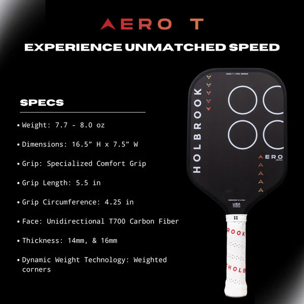 Holbrook Aero T Elongated 14MM Pickleball Paddle - Premium Carbon Fiber Paddle for Competitive Play & Outdoor Recreation