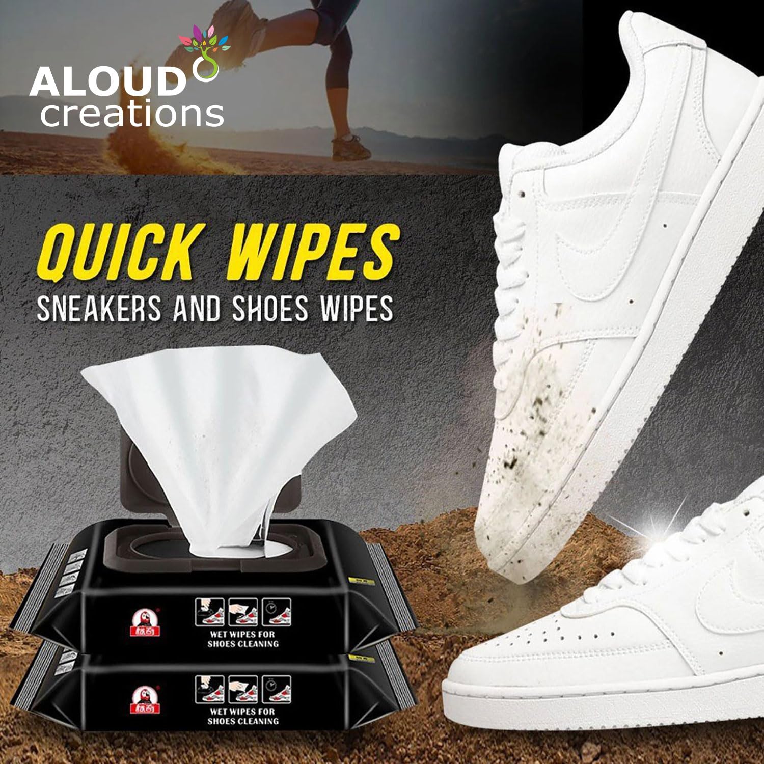 ALOUD CREATIONS Natural Sneaker & Shoe Cleaner Wipes - 80 Count Pack | Instant Cleaning Wipes for Shoes, Sneakers & Footwear | Removes Dirt, Stains & Odors | Perfect for Gym, Travel & Everyday Use