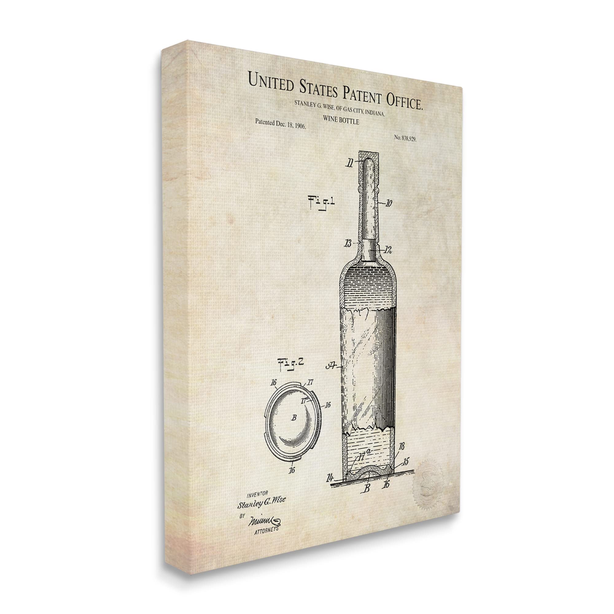 Stupell Industries Patent Text Detailed Wine Bottle Diagram Drawing by Karl Hronek - Perfect for Wine Enthusiasts, Home Bar Decor & Gift Ideas