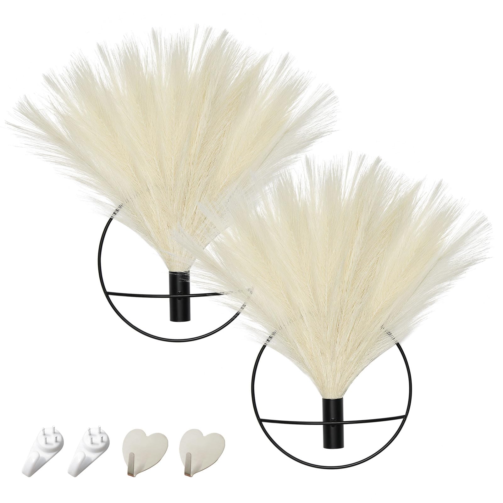 Boho Wall Decor 2 Pack - Metal Hanging Pampas Art for Living Room & Bedroom