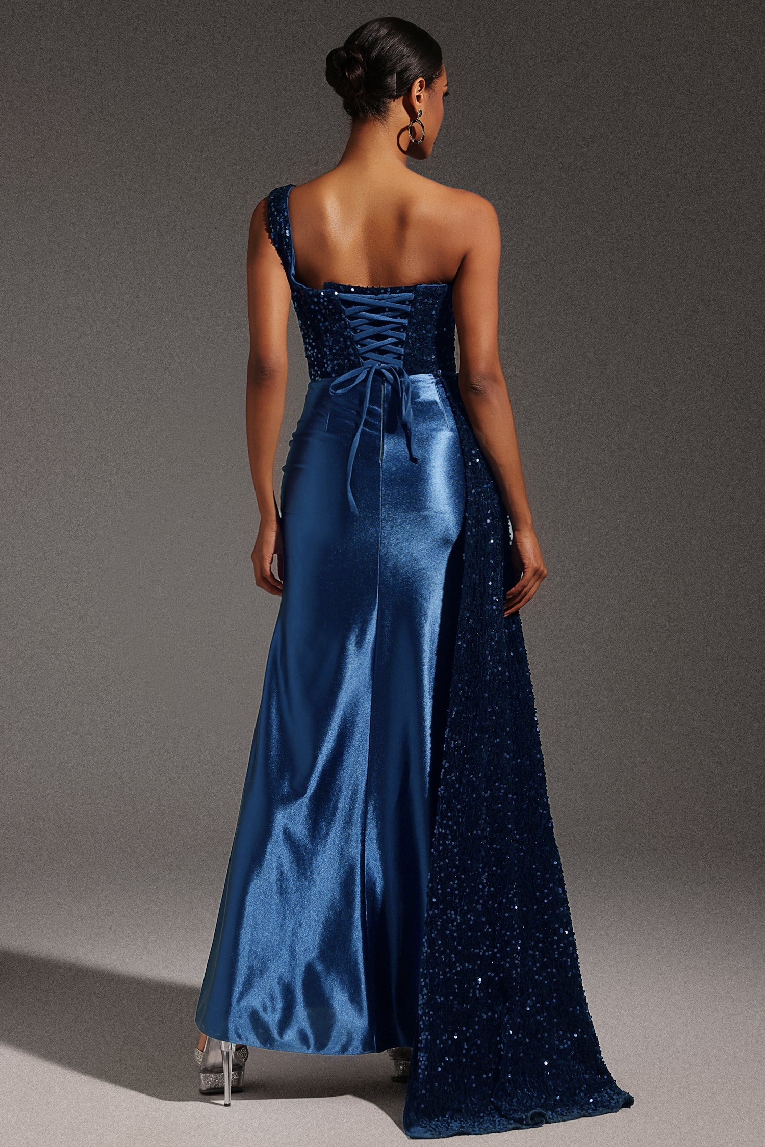 Kerla One Shoulder Sleeveless High Slit Velvet Sequin Maxi Dress for Women - Elegant Evening Gown for Prom, Party, Wedding & Special Occasions