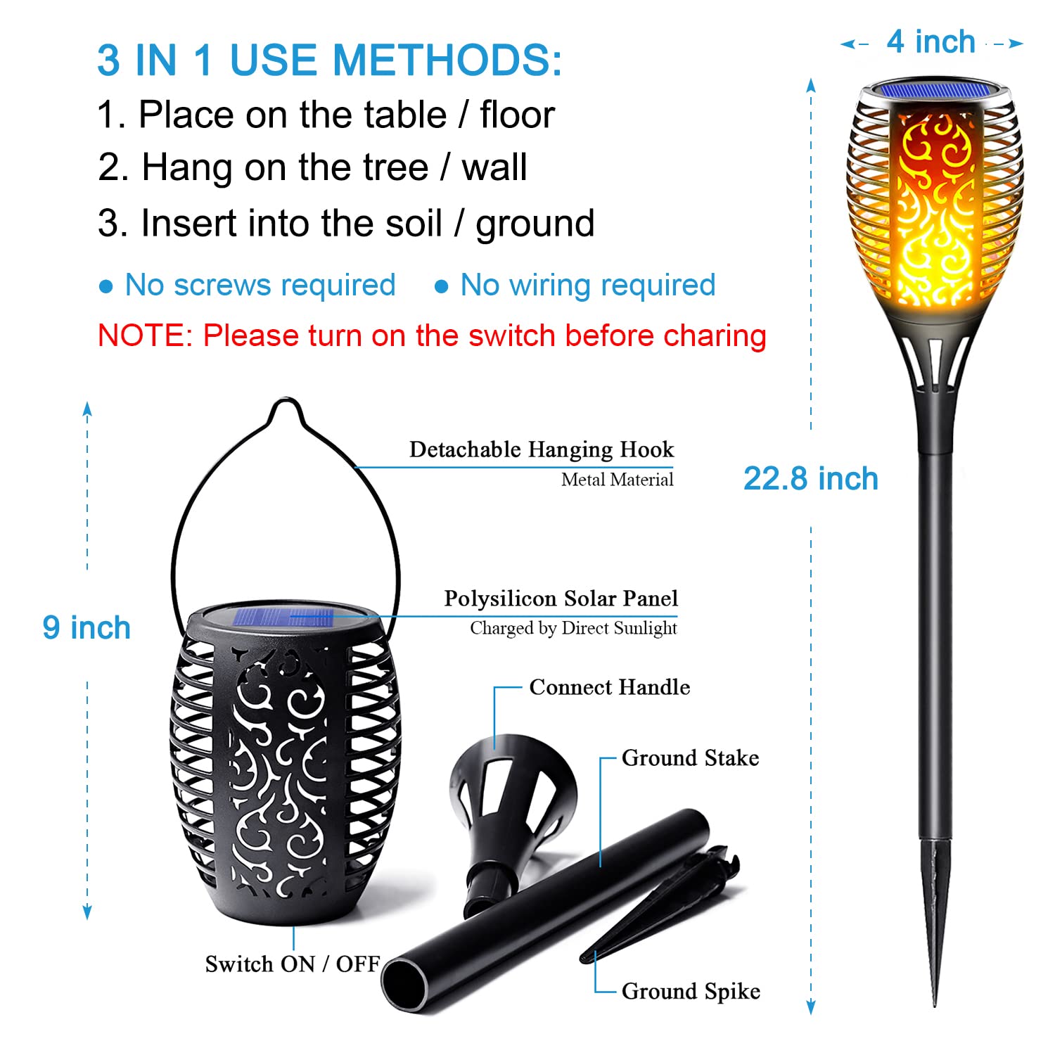 14 Pack Solar Torch Lights Outdoor Waterproof - Flickering Flame Solar Fire Lights with Auto On/Off, 3-in-1 Dusk to Dawn Sensor for Christmas Decor, Garden Pathway & Hanging Lantern - Perfect for Patio, Yard, Walkway & Landscape Lighting
