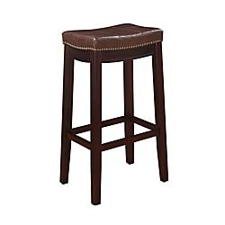 Linon Claridge 32-Inch Brown Bar Stool - Counter Height Swivel Stool for Kitchen Island, Breakfast Nook & Home Bar - Durable Upholstered Seat with Metal Base