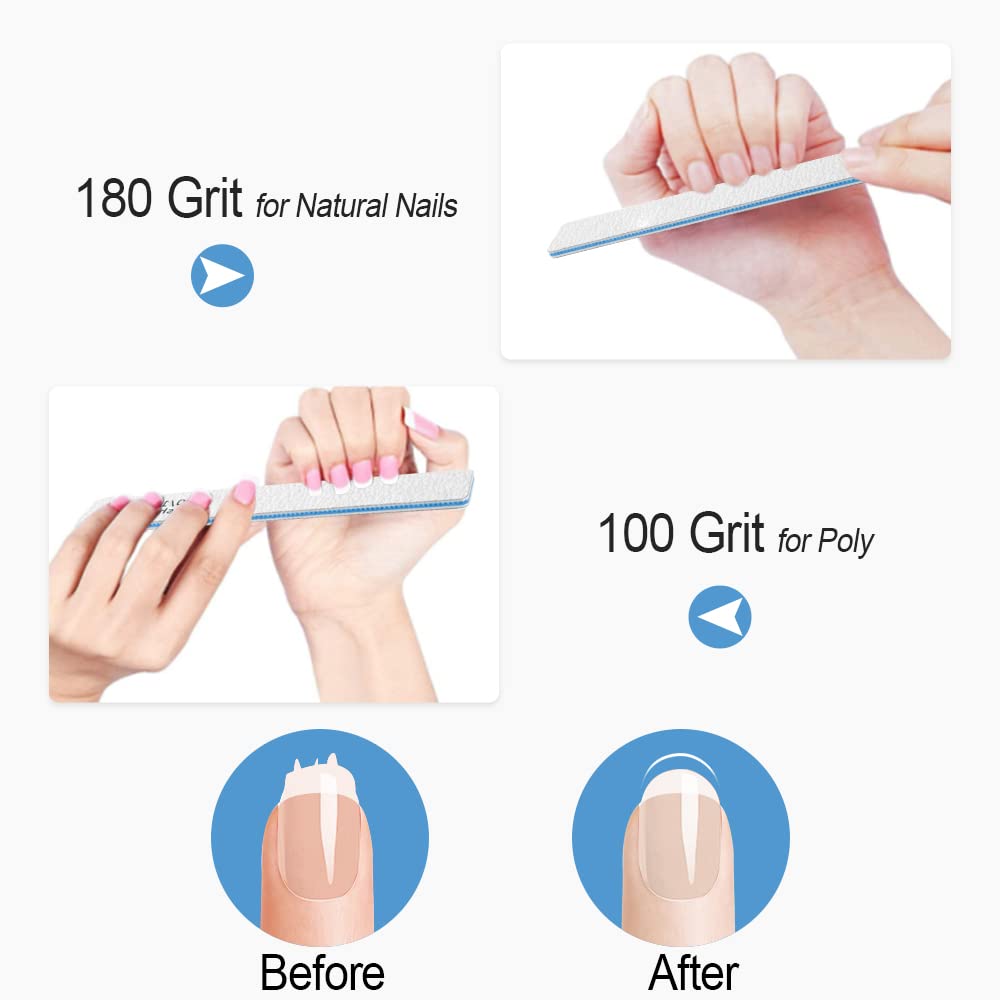 50 Pcs Nail File Set - 100/180 Grit Emery Boards for Acrylic & Natural Nails, Heavy Duty Nail Filler for Home, Salon & Professional Manicure/Pedicure Use - Strong Coarse Nail Files for Smoothing & Shaping