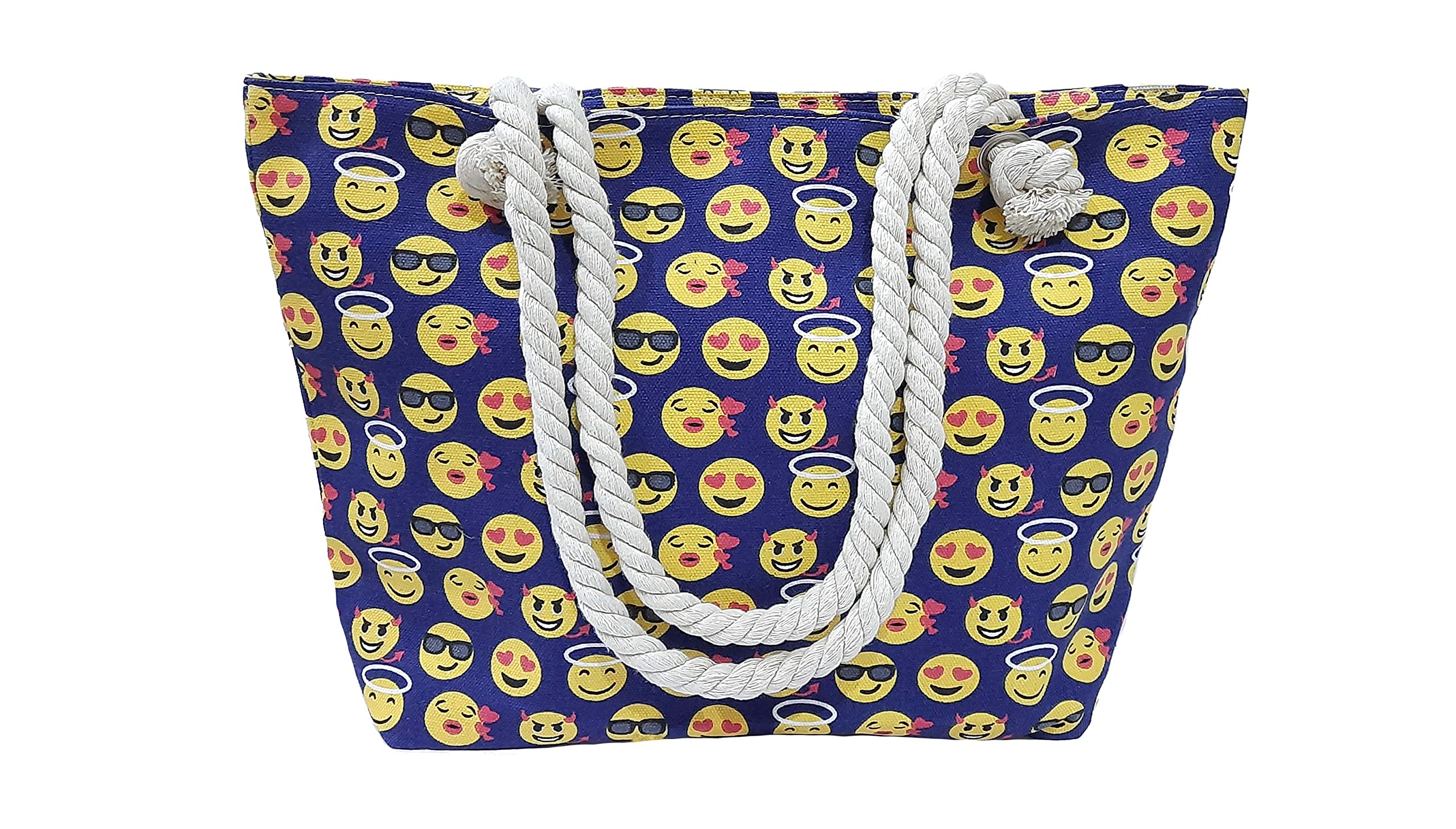 Stylish Canvas Tote Bag with Smile Pattern & Rope Handles - Perfect for Beach, Shopping & Daily Use