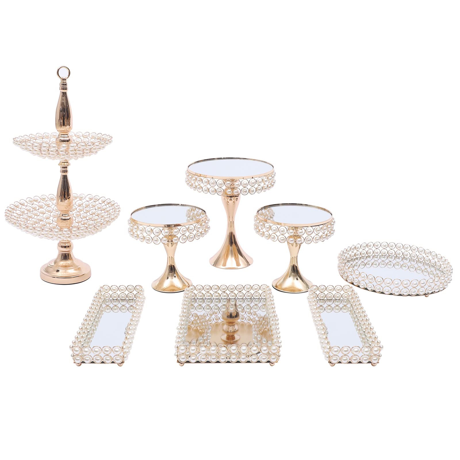 8 Pack Gold Metal Cake Stand Cupcake Holder Set - Creative Dessert Display Serving Platter for Birthday, Wedding & Party Decoration - Perfect for Buffets, Tea Parties, and Dessert Tables