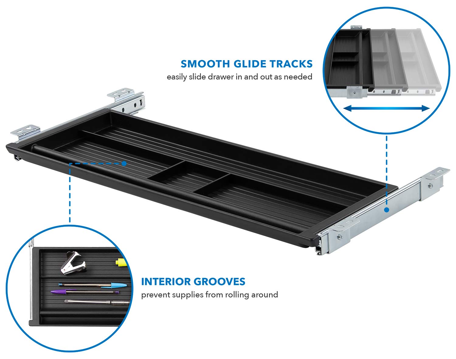 Mount-It! 21.2 Inch Wide Under Desk Pencil Drawer - Slide Out Office Organizer Tray for Pens, Pencils & Supplies, Black - Perfect for Home Office & Workspace Organization