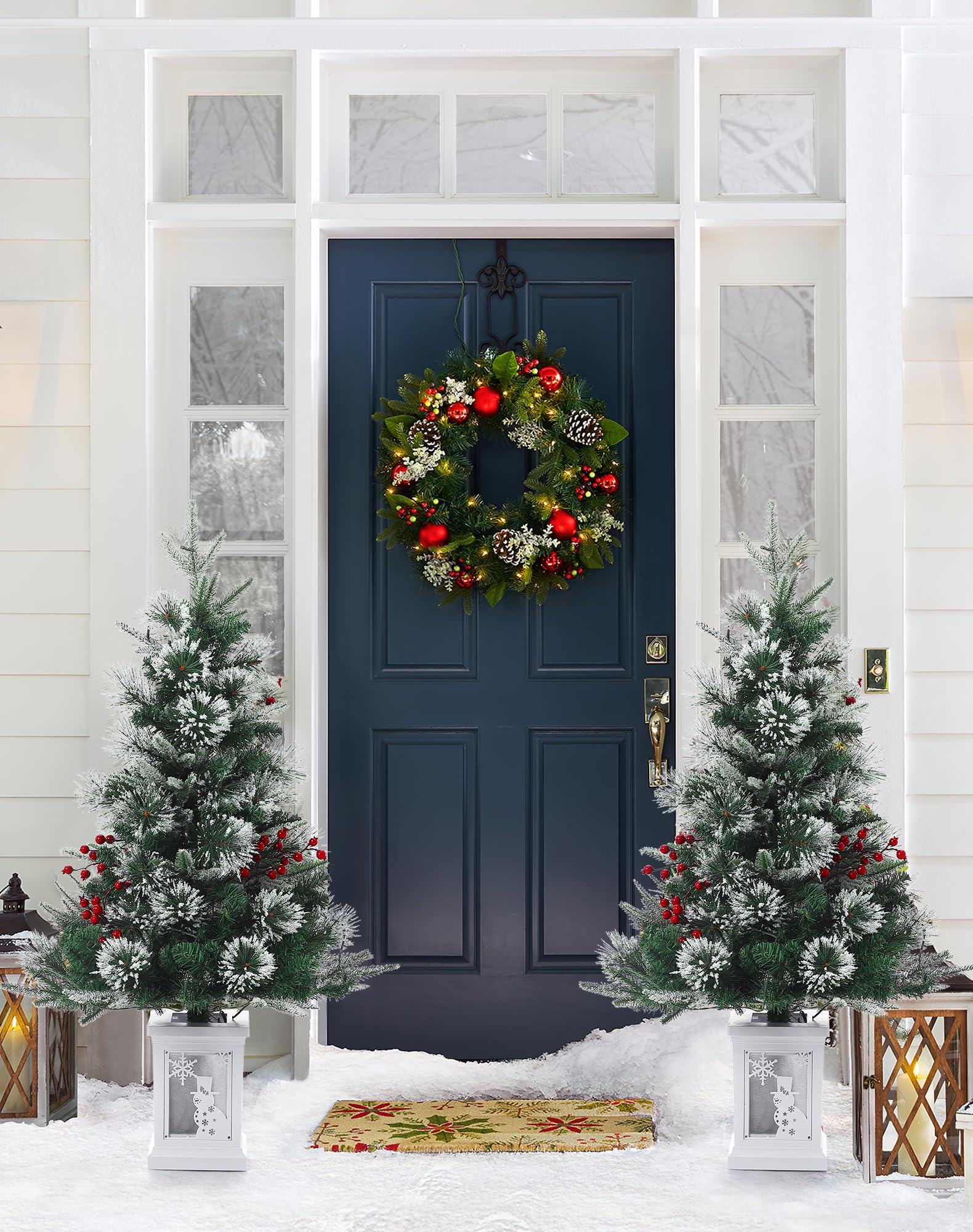 GARVEE 3FT Prelit Snow Flocked Artificial Christmas Tree with 70 LED Lights & 8 Lighting Modes | Battery Operated Mini Xmas Tree for Home, Office, Party Decor | Includes Snowman Base | Indoor & Outdoor Holiday Decorations (Perfect for Living Room, Bedroom, Desk & Gift Giving)