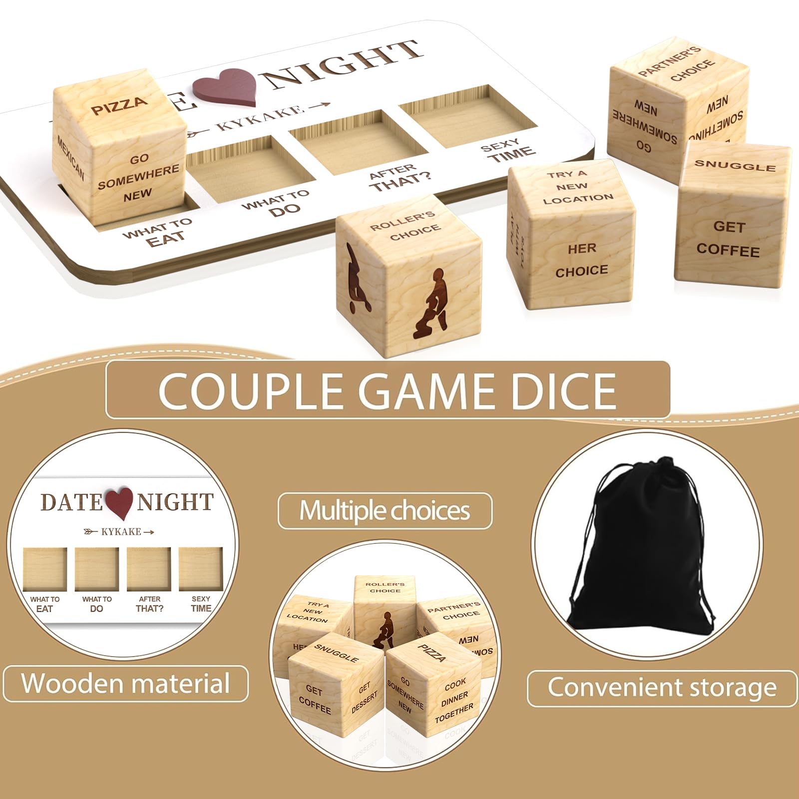 Romantic Date Night Dice for Couples - Fun Decision Making Game for Girlfriend & Boyfriend, Husband & Wife - Perfect Anniversary, Birthday Gift Idea for Him & Her - Great for Dinner Dates, Stay-at-Home Nights & Special Occasions