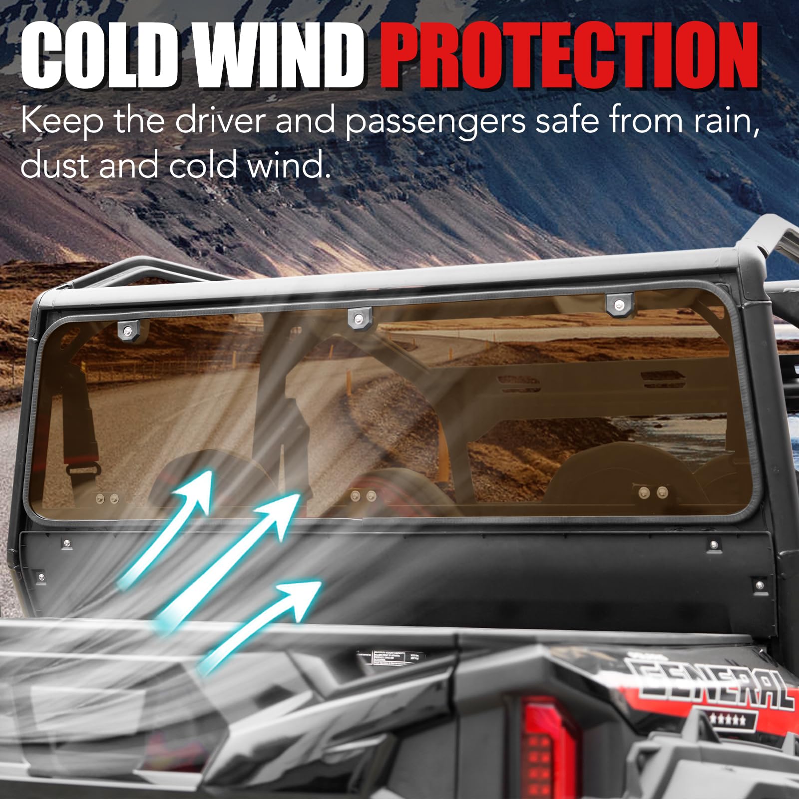 Dark Tinted Rear Windshield for 2016-2024 Polaris General 1000 & XP 1000 Series | Heavy Duty Hard Coated UTV Back Window Panel | Off-Road, Hunting & Trail Riding Accessory