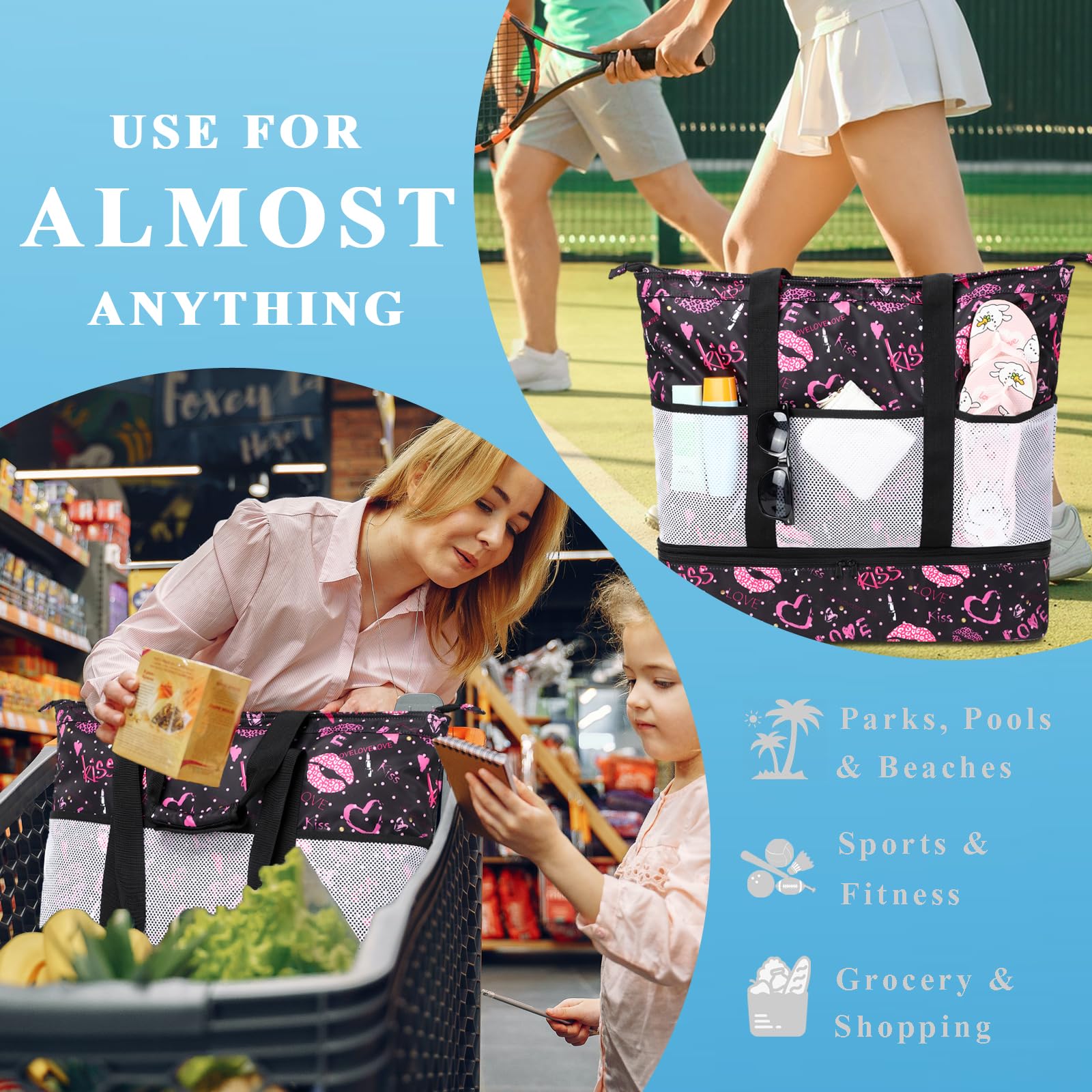 **DSIUE Large Waterproof Beach Bag with Built-in Cooler - Sandproof Tote for Women - Perfect for Pool, Gym, Travel & Picnics**