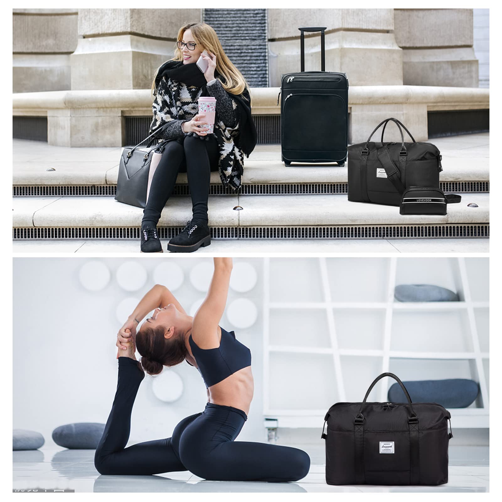 LOVEVOOK Women's Weekender Bag - Stylish Travel Tote, Gym Duffel & Carry On Overnight Bag with Toiletry Pouch - Perfect for Weekend Getaways, Workouts & Hospital Visits